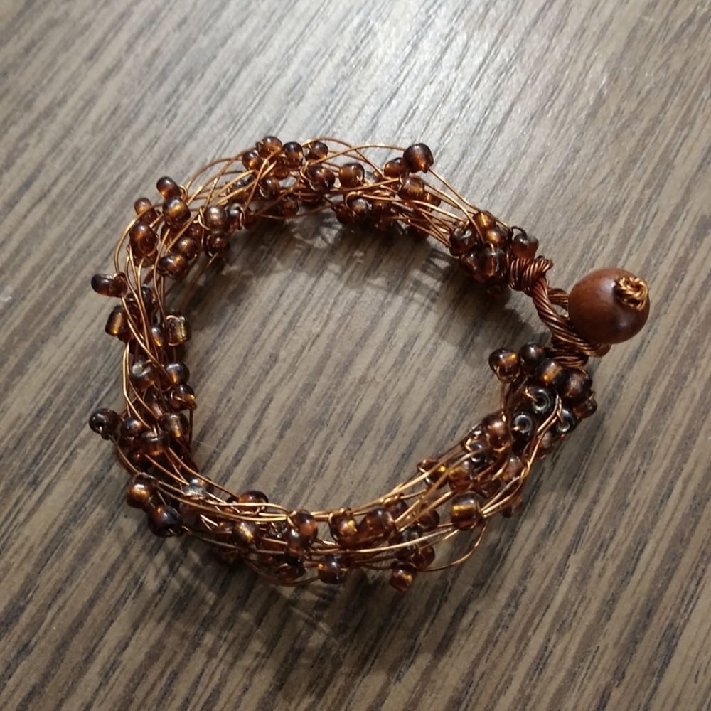 Gorgeous Topaz glass beaded copper wire bracelet - Picture 3 of 5